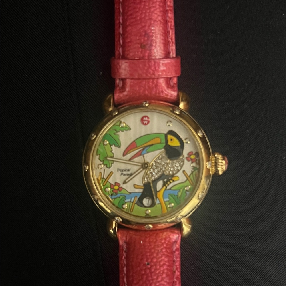 Michele Tropical Toucan Watch with Red Strap